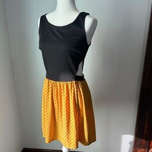 Mystic Black and Yellow Polka Dotted cut out dress size SMALL